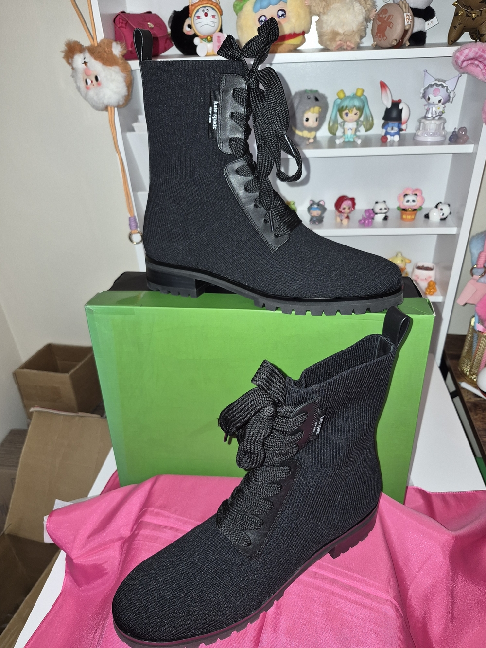 kate spade Black Knit Lace-Up Combat Boots